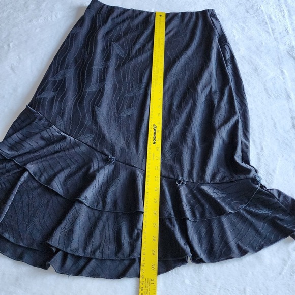 HYR Ruffle Flounce Skirt Womens XL Black Midi Jacquard Witchy Goth Whimsigoth - Picture 7 of 13